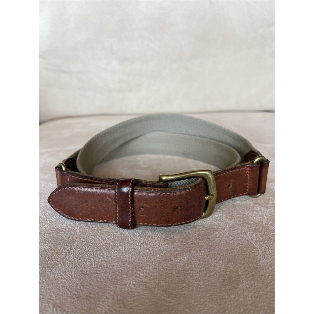 Polo‎ Ralph Lauren Men’s Leather, Brass, and Canvas Belt, Size 38” Made In USA